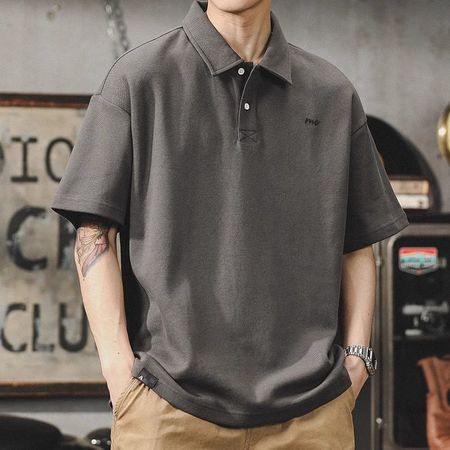 Retro Polo Shirt Men's Summer Simple Style Loose Large Size Shirt